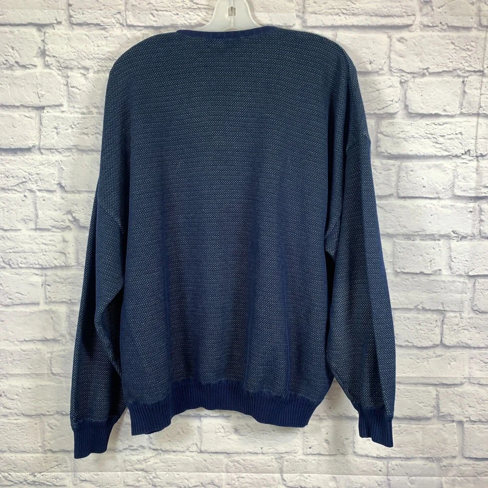 St Croix 2XL Mens V Neck Sweater‎ Textured Blue with Colorful Flecks